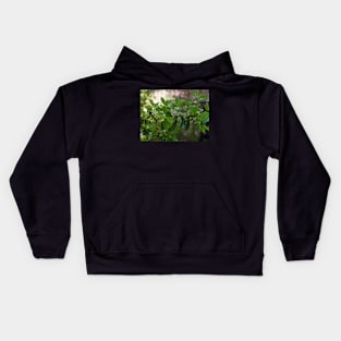 Green and White Blooms on a Branch Kids Hoodie